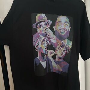 Black Graphic T-Shirt with Colorful Portraits